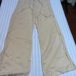 Catwalk Studio Womens Small Tie-Waist Ramie Pants High Rise Wide Leg Cream